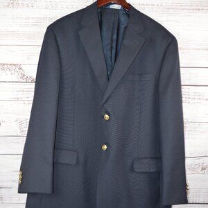 Stafford Men's Sport Coat Blazer Two Button Navy Blue Wool Poly Blend Sz 42R EUC